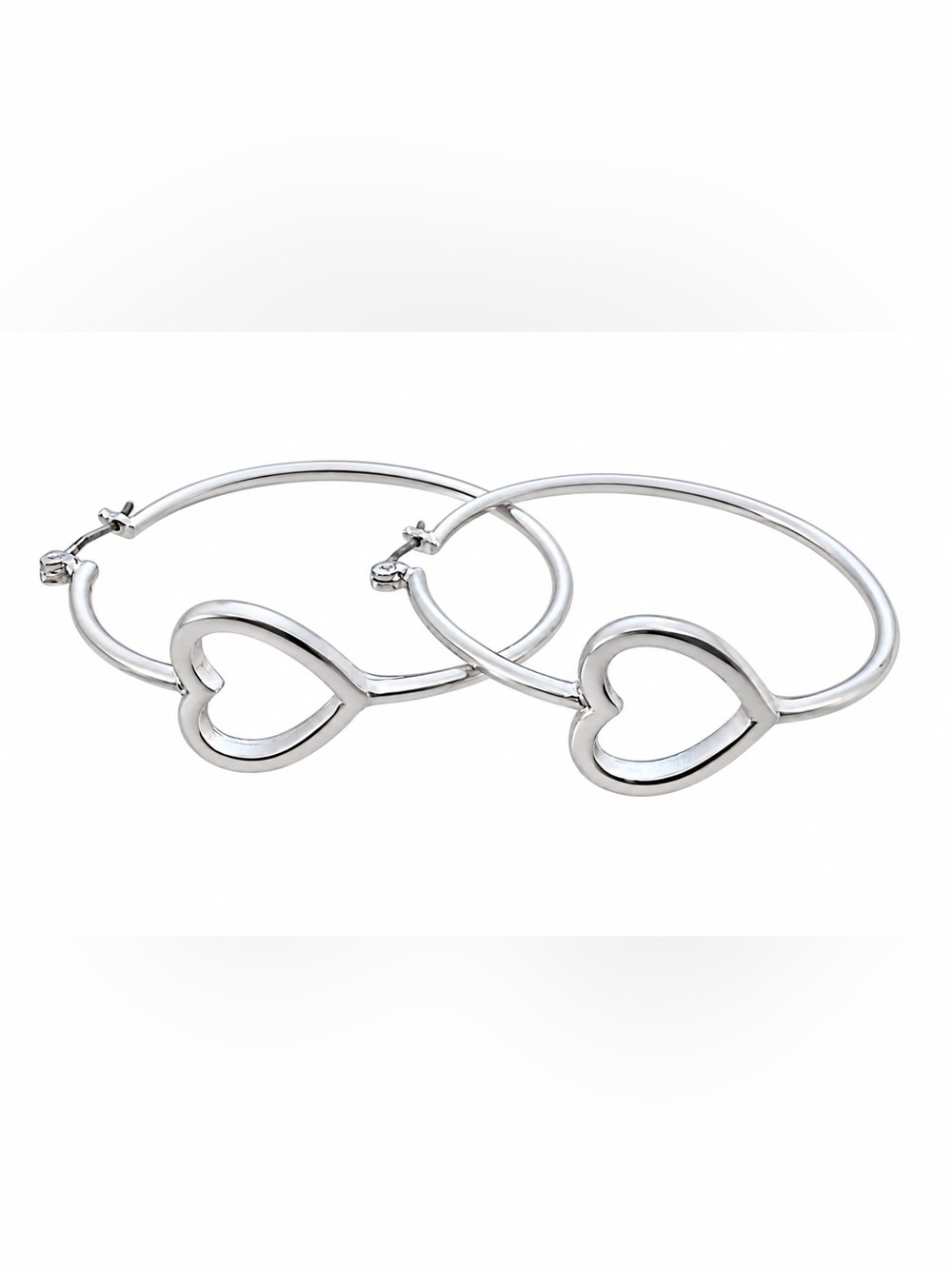Silver Heart Hoop Earrings 2 Inch Large Statement Romantic